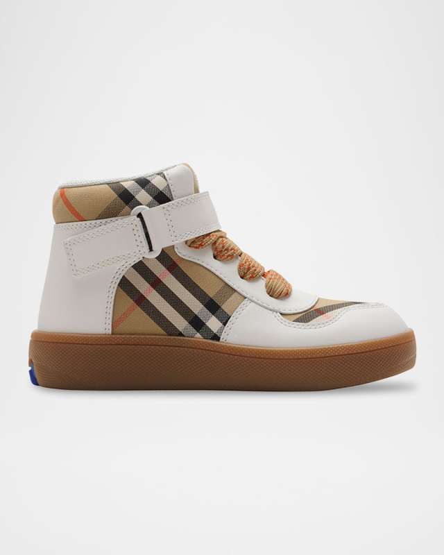 Kid's Sheldon Check Cotton and Leather High-Top Sneakers, Toddler/Kids